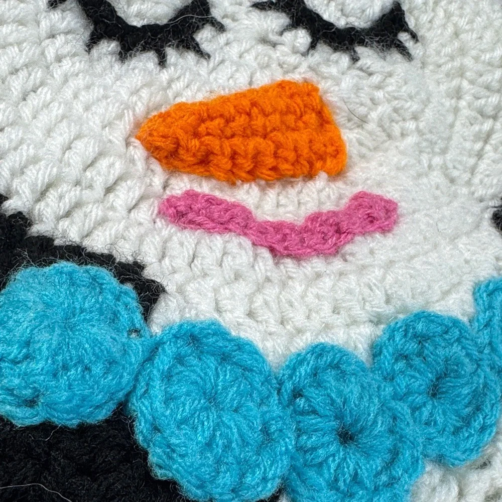 Handmade‎ Crochet Baby Blanket Penguin Bunny Reversible White Teal Granny Square